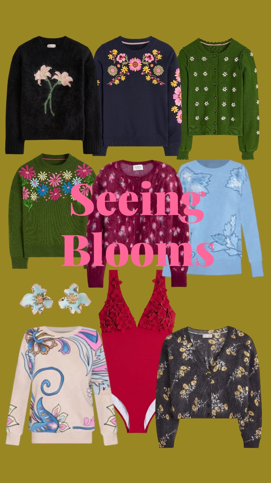 Seeing blooms! And I am also obsessing with green this season, what about you? #sweater #cashmere #cardigan #swimsuit #floralprint