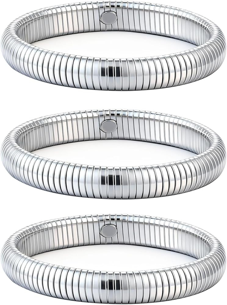 Gold Bangles for Women Set of 3 Chunky Stretch Bangles Bracelets 24K Gold Plated Stainless Steel ... | Amazon (US)