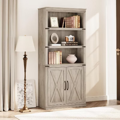 5 Tier Book Shelf, Farmhouse Book Case with Cabinet, Tall Book Shelf with Storage Doors | Target