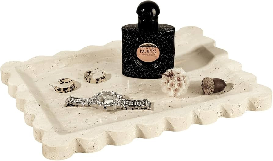 Decorative Marble Tray - Rectangular Bathroom Countertop Organizer for Vanity, Jewelry Display, P... | Amazon (US)
