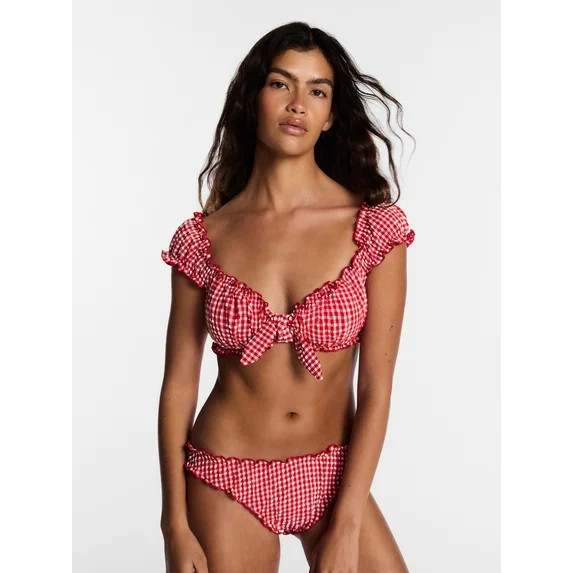Kacey Lee Women's and Women's Plus Tie Front Bra Bikini Top with Cap Sleeves, Sizes XS-3X | Walmart (US)