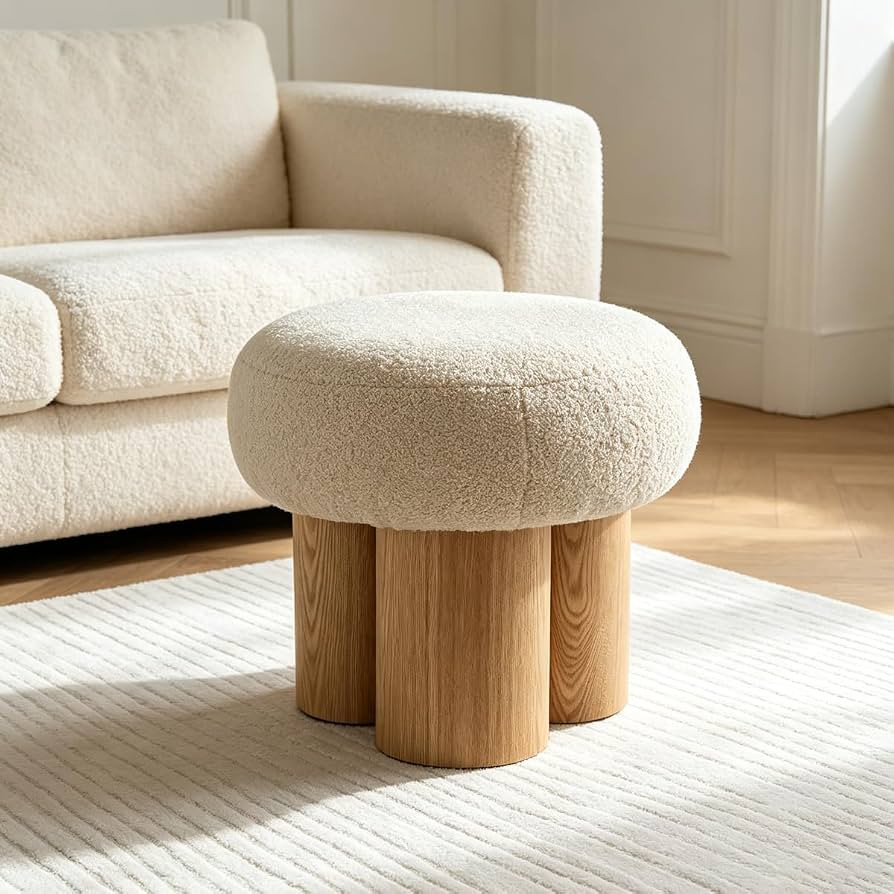 Teddy Ottoman Footrest Stool, Round Upholstered Vanity Stool for Bedroom | Amazon (US)
