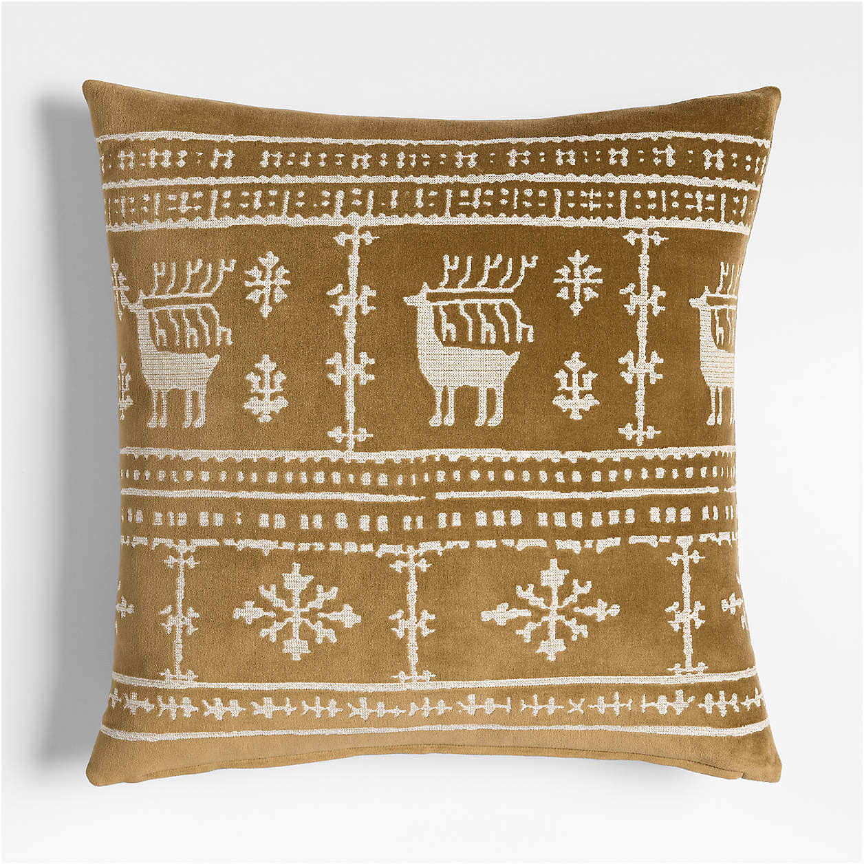 Fair Isle Embroidered Velvet 23"x23" Camel Tan Throw Pillow Cover + Reviews | Crate & Barrel | Crate & Barrel