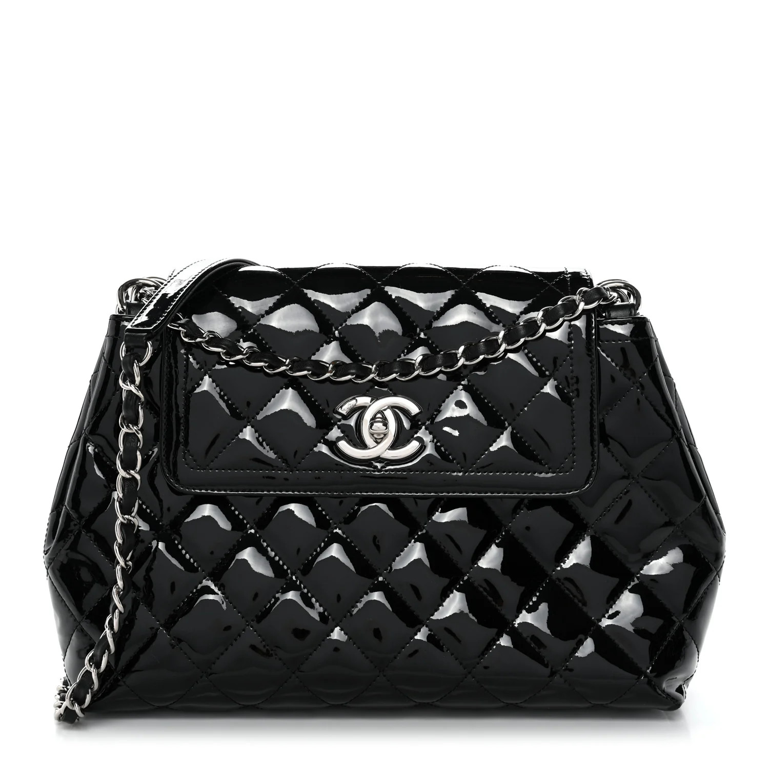 Patent Quilted Large Coco Shine Accordion Flap Black | FASHIONPHILE (US)