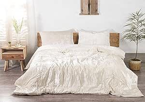 Labhanshi 3 Pieces Set Luxury Crushed Ivory Velvet Duvet Cover Boho Bedding UO Comforter Cover Do... | Amazon (US)