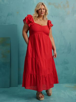 Serena Eyelet Maxi Dress in Red | Arula | Arula