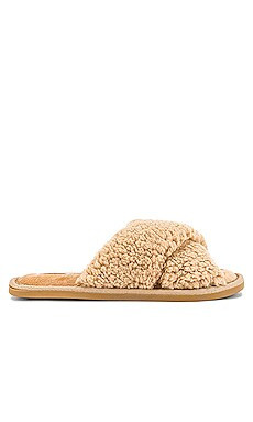 Flora Nikrooz Sherpa Victoria Criss Cross Slippers in Tan from Revolve.com | Revolve Clothing (Global)