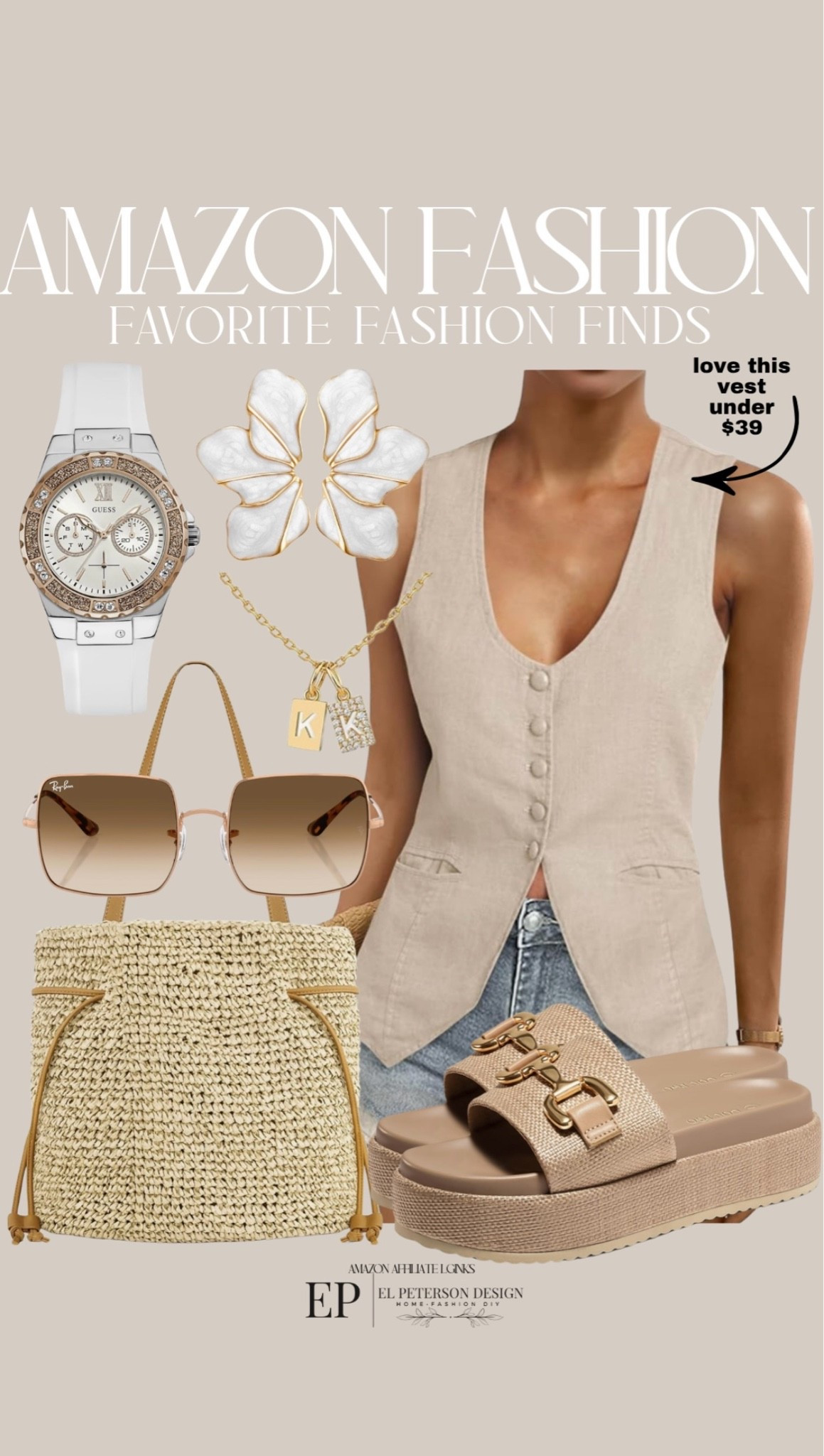 Amazon
Vest
Sandals
Watch
Earrings
Sunglasses
Necklace