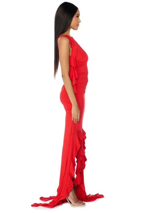 ITS A PARTY RUFFLED MAXI DRESS IN RED | AKIRA