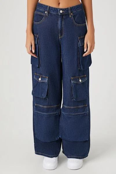 High-Rise Wide-Leg Cargo Jeans | Forever 21 (US)