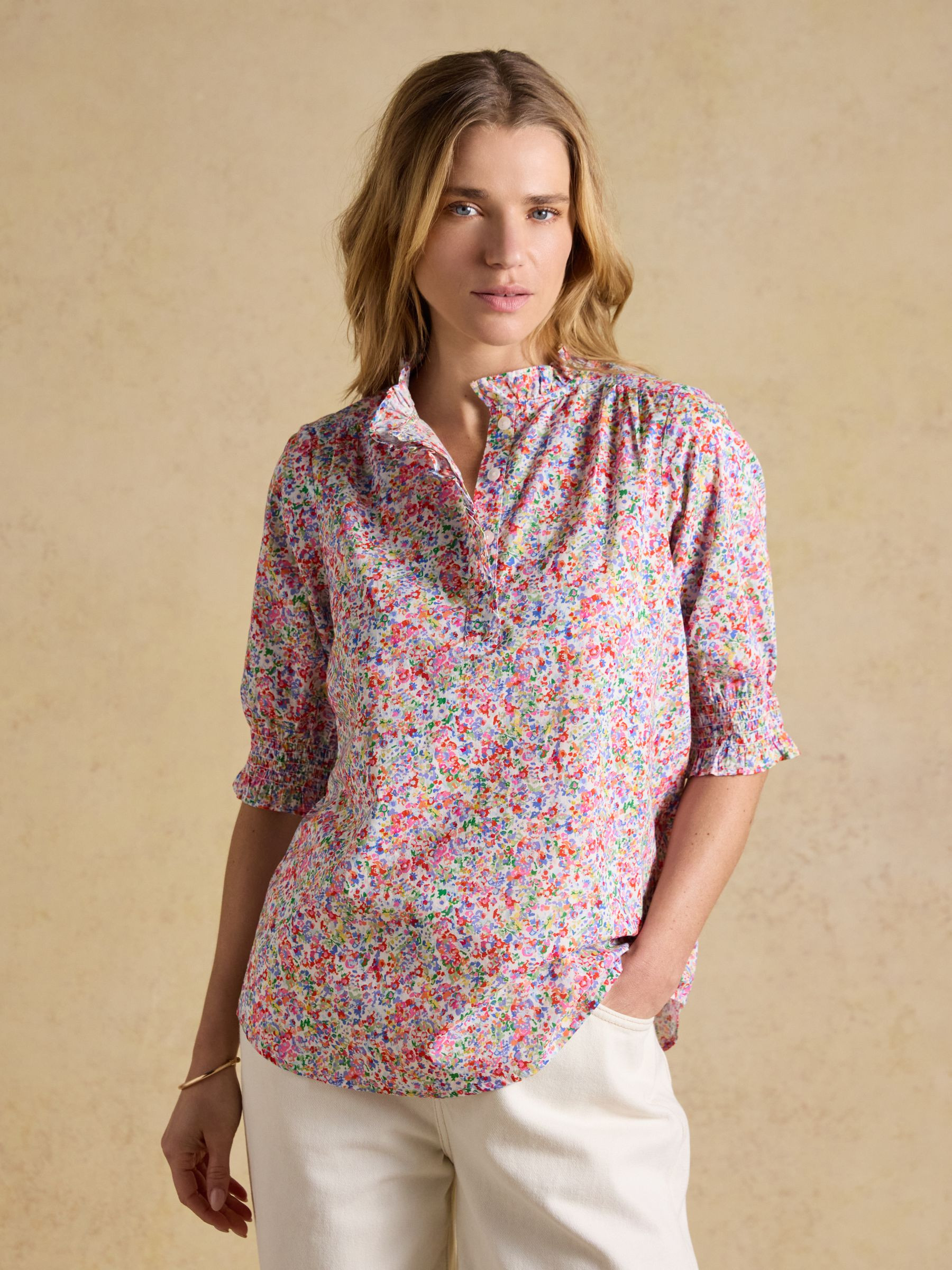 Melanie Multi Ditsy Short Sleeve Ruffle Blouse | Joules | Joules