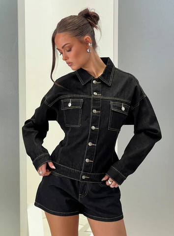 Caresse Cinched Denim Jacket Raw Denim | Princess Polly US