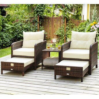PamaPic 5-Piece Patio Conversation Set 5-Piece Wicker Patio Conversation Set with Off-white Pamap... | Lowe's
