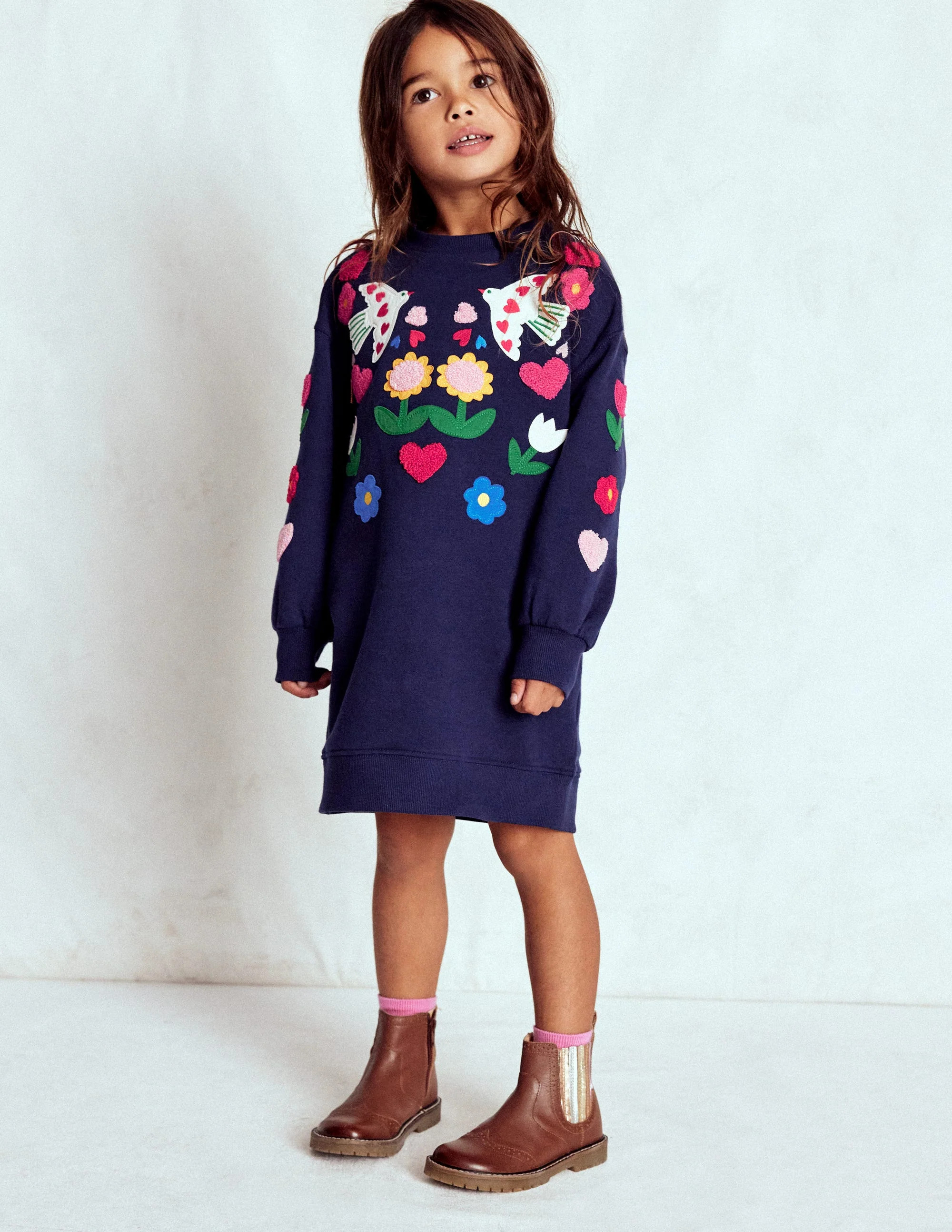 Ami Relaxed Sweatshirt Dress-College Navy Birds | Boden (US)