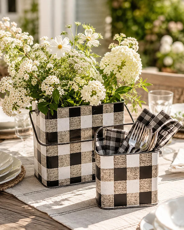 Nesting Metal Buffalo Check Buckets, Set of 2 - Decor Steals | Decor Steals