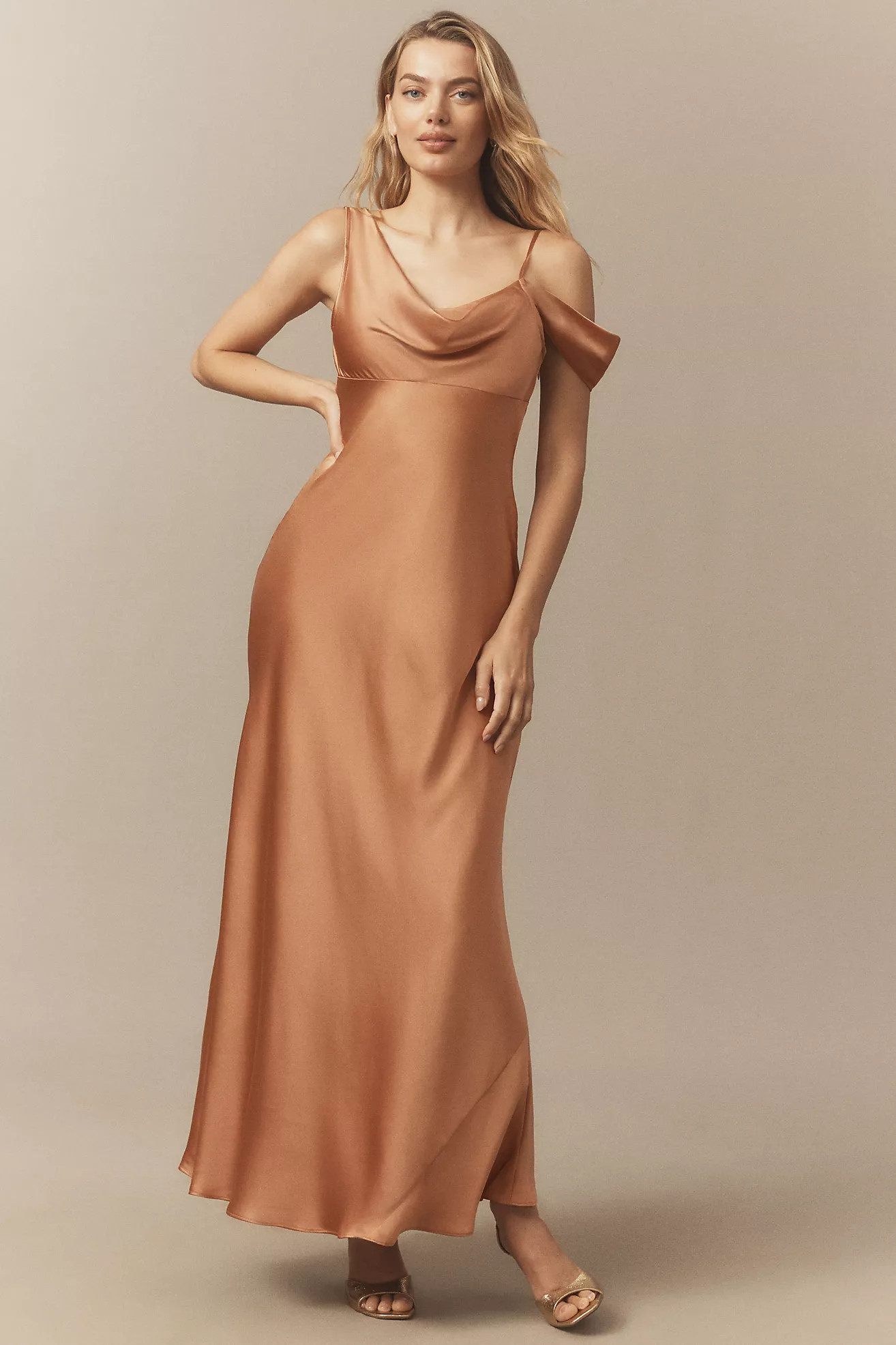 BHLDN Abigail Asymmetric Cowl-Neck High-Shine Satin Maxi Dress | Anthropologie (US)