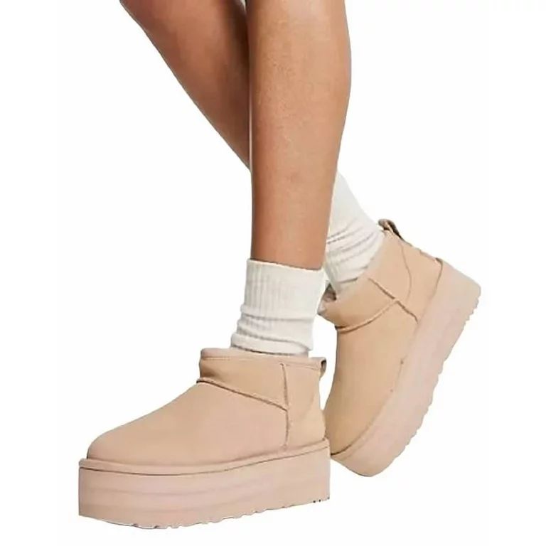 Shoes8teen Platform Mini Boot For Women Short Ankle Boot Fur Fleece Lined Sneakers ROZY Sand 7.5 ... | Walmart (US)