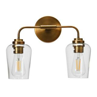 Storied Home Holden - 15 in. Metal and Glass 2-Light, Brushed Bronze, Vanity Light EC1220 - The H... | The Home Depot