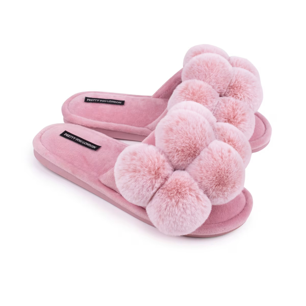 Dolly Fun Pom Slider Slippers In Pink | Wolf & Badger