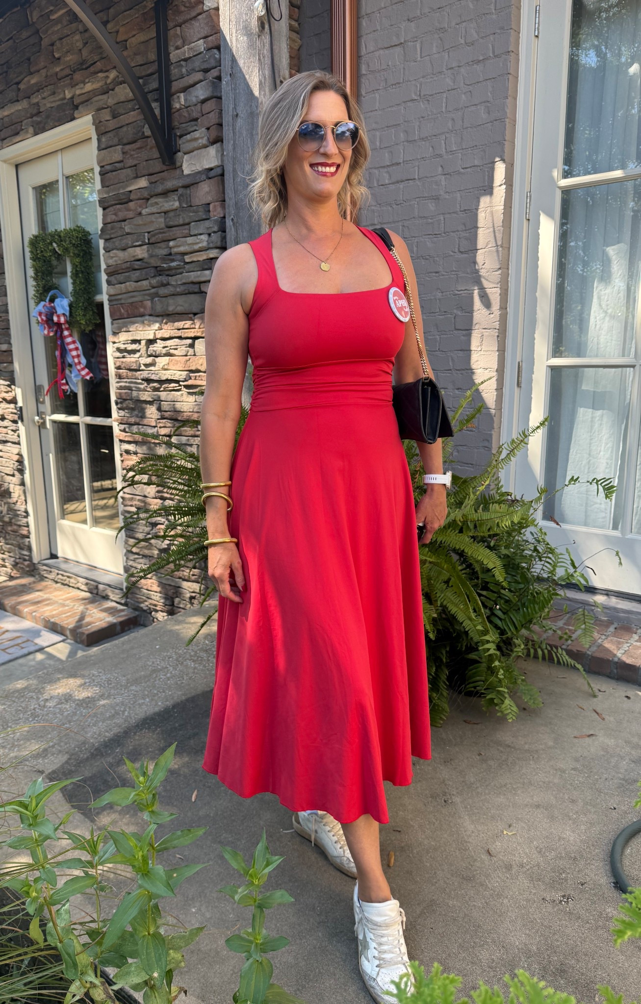 I am 5’10, size 8 or M/L. I ordered this in size M and I got so many compliments this weekend. It is slimming with a ruched middle and somewhat halter style straps at the top/front. It covers well and the material is soft. 

#reddress #slimmingdress #flatteringdress #sundaydress #gamedaydress #sundress #momfit #casualdressy #casualdress #dress #redsundress #over40style #momstyle 

#LTKFindsUnder50 #LTKStyleTip #LTKOver40