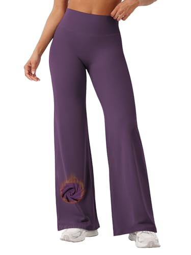 YEOREO Workout Leggings Womens No Front Seam Straight Leggings 30.5" Thin Fleece High Waist Buttery Eddiy Gym Yoga Pants Black Berry Purple L | Amazon (US)