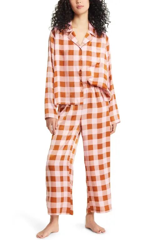 BP. Satin Pajama Set in Brown Buckthorn Sandy Plaid at Nordstrom, Size X-Large | Nordstrom