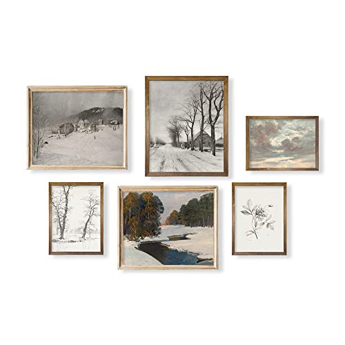 Vintage Modern Farmhouse Wall Decor - Cottagecore Room Decor - Aesthetic Winter Snow Landscape Holiday Christmas Sky Poster - Bathroom Picture Bedroom Print - Neutral Wall Art for Boho French Country | Amazon (US)
