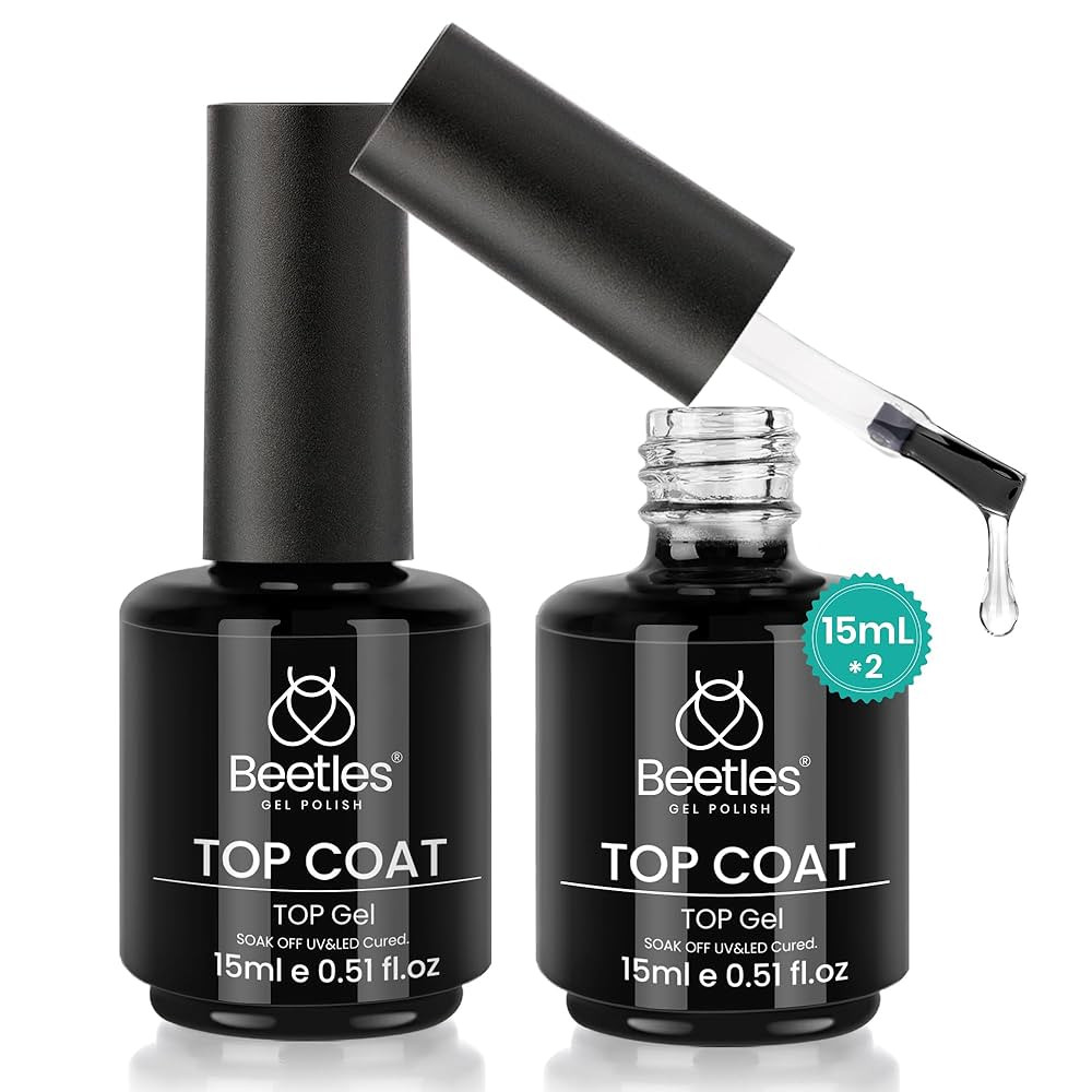 Beetles Top Coat Gel Nail Polish Set – 2Pcs 15ml No Wipe Gel Top Coat, Long-Lasting High Gloss ... | Amazon (US)
