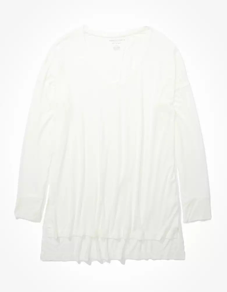 AE Soft & Sexy Long Sleeve V-Neck Tunic T-Shirt | American Eagle Outfitters (US & CA)
