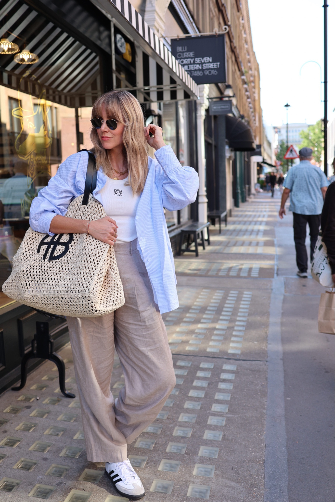 Summer outfit 
Blue stripe shirt
Loewe tank
Linen trousers 

#LTKeurope #LTKSeasonal #LTKstyletip