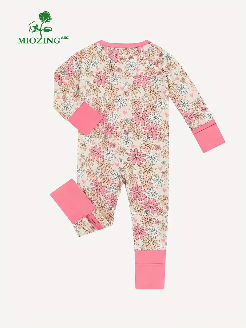 MIOZING Newborn Baby Girls Comfy Bamboo Fabric Sun Flower Print Long Sleeve Zipper Bodysuit | Temu Affiliate Program
