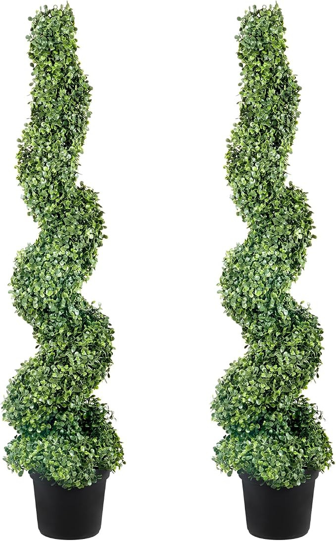 VEVOR Artificial Boxwood Spiral Topiary Trees, 4ft Tall (2 Pieces) Faux Plant Outdoor, All-Year G... | Amazon (US)