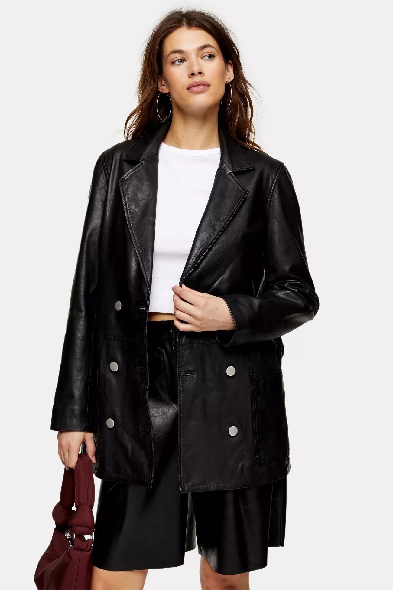Black Leather Boyfriend Blazer | Topshop UK