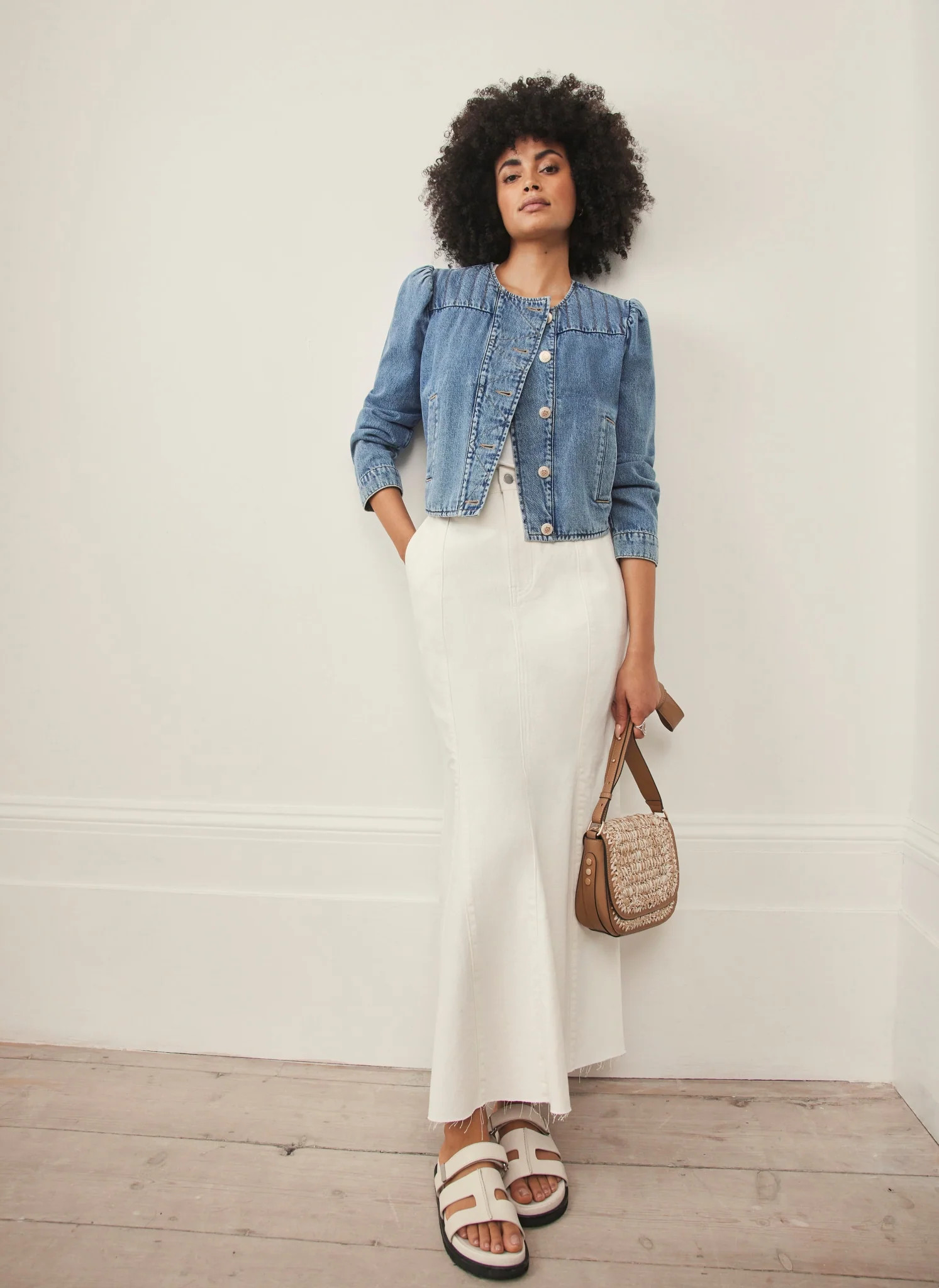 Cream Denim Maxi Skirt | Mint Velvet