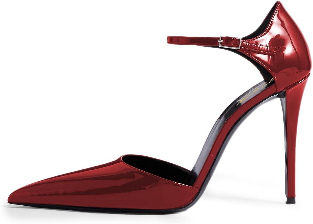Milooey shoes Women's Pointed Toe Pumps Ankle Strap D'Orsay Sandals Sexy Stiletto High Heels Dres... | Amazon (US)