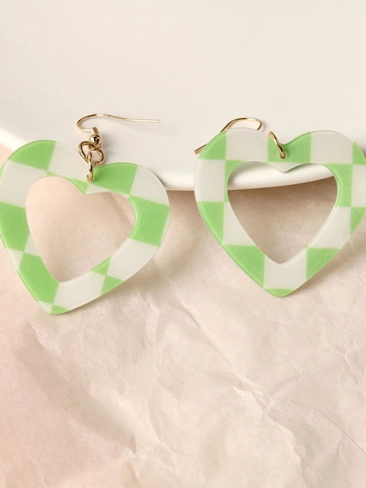 1pair Cute & Elegant Resin Heart Shaped Dangle Earrings For Girls | SHEIN