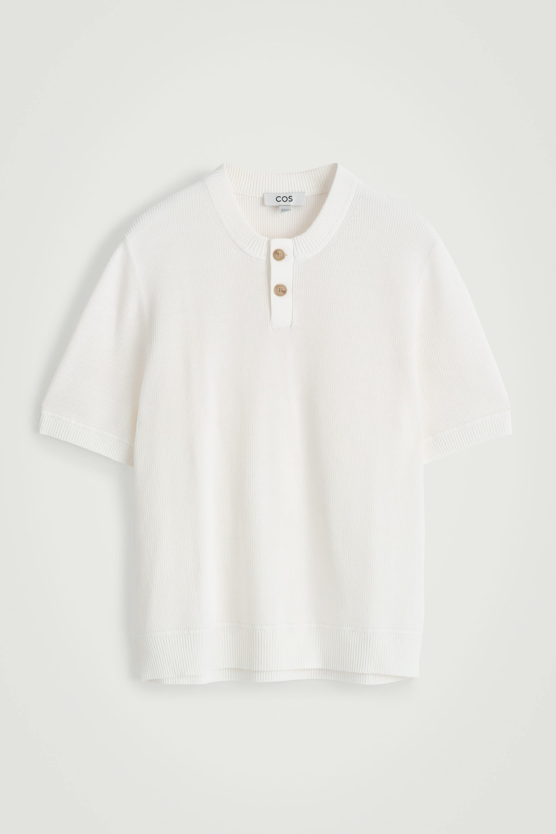 KNITTED COTTON HENLEY T-SHIRT - WHITE | COS | COS UK