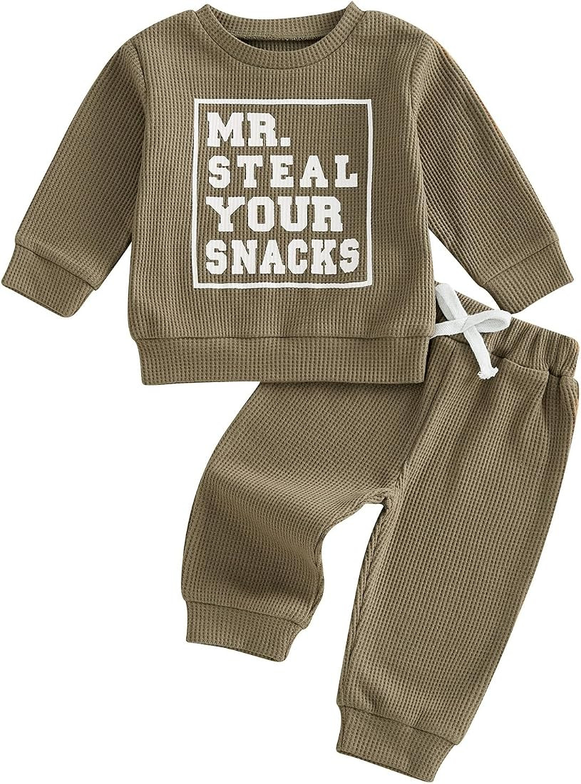 Toddler Baby Boy Clothes Letter Print Long Sleeve Crewneck Sweatshirt Tops Pants Winter Outfits 2... | Amazon (US)