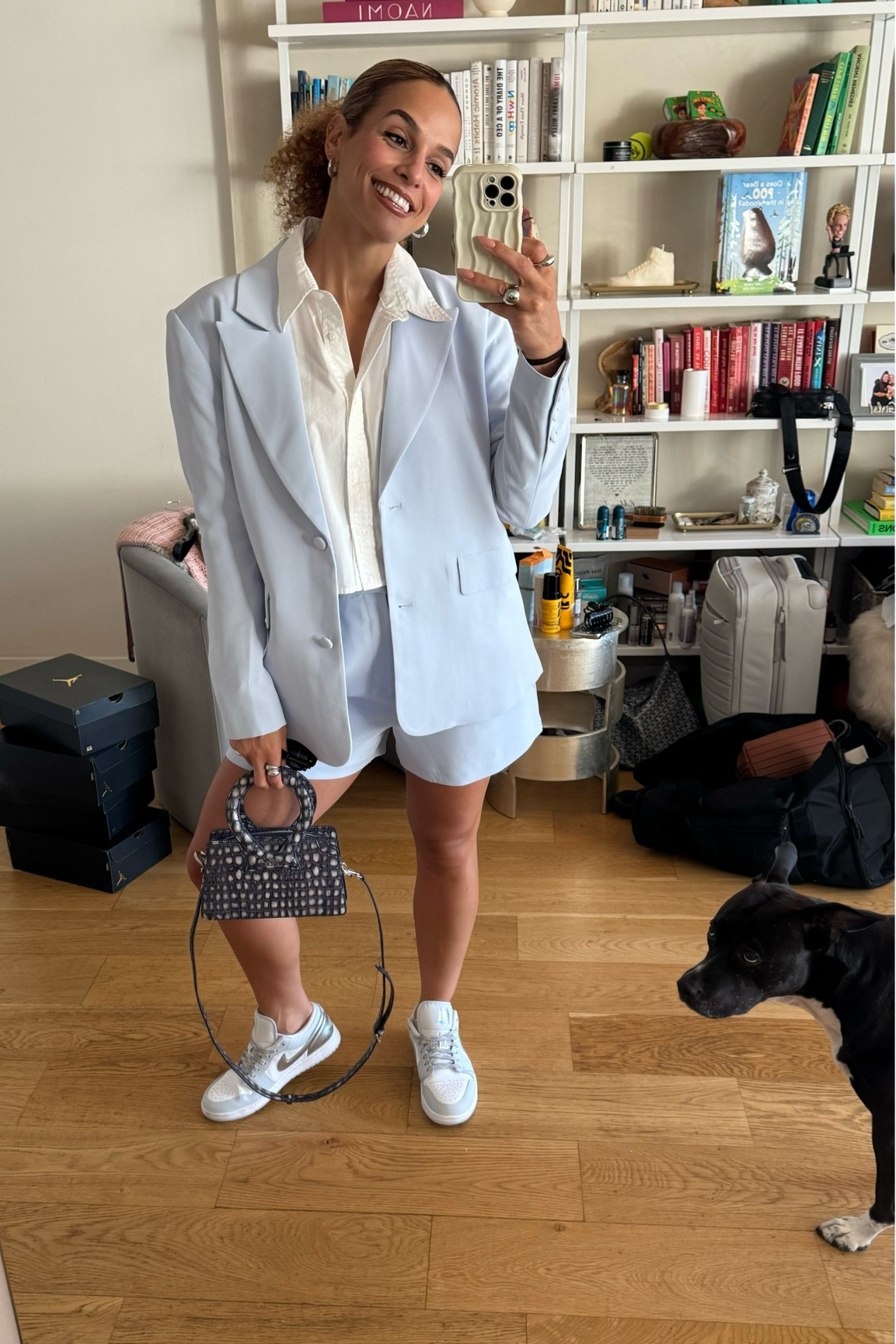 Blazer - XS/XXS
Shirt - small
Shorts - 4
Dog not included :)

#LTKItBag #LTKSeasonal #LTKWorkwear