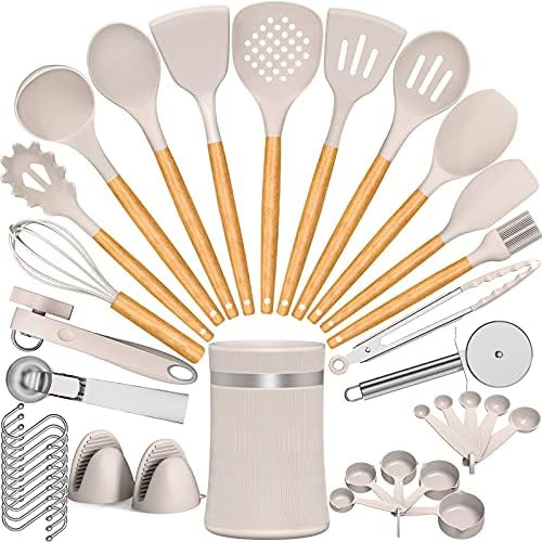 Umite Chef Silicone Cooking Utensil Set, 38 pcs Silicone Cooking Kitchen Utensils Set with Wooden Ha | Amazon (US)