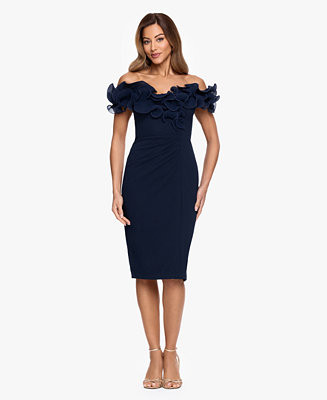 Women's Ruffled Off-The-Shoulder Scuba Crepe Dress | Macy's