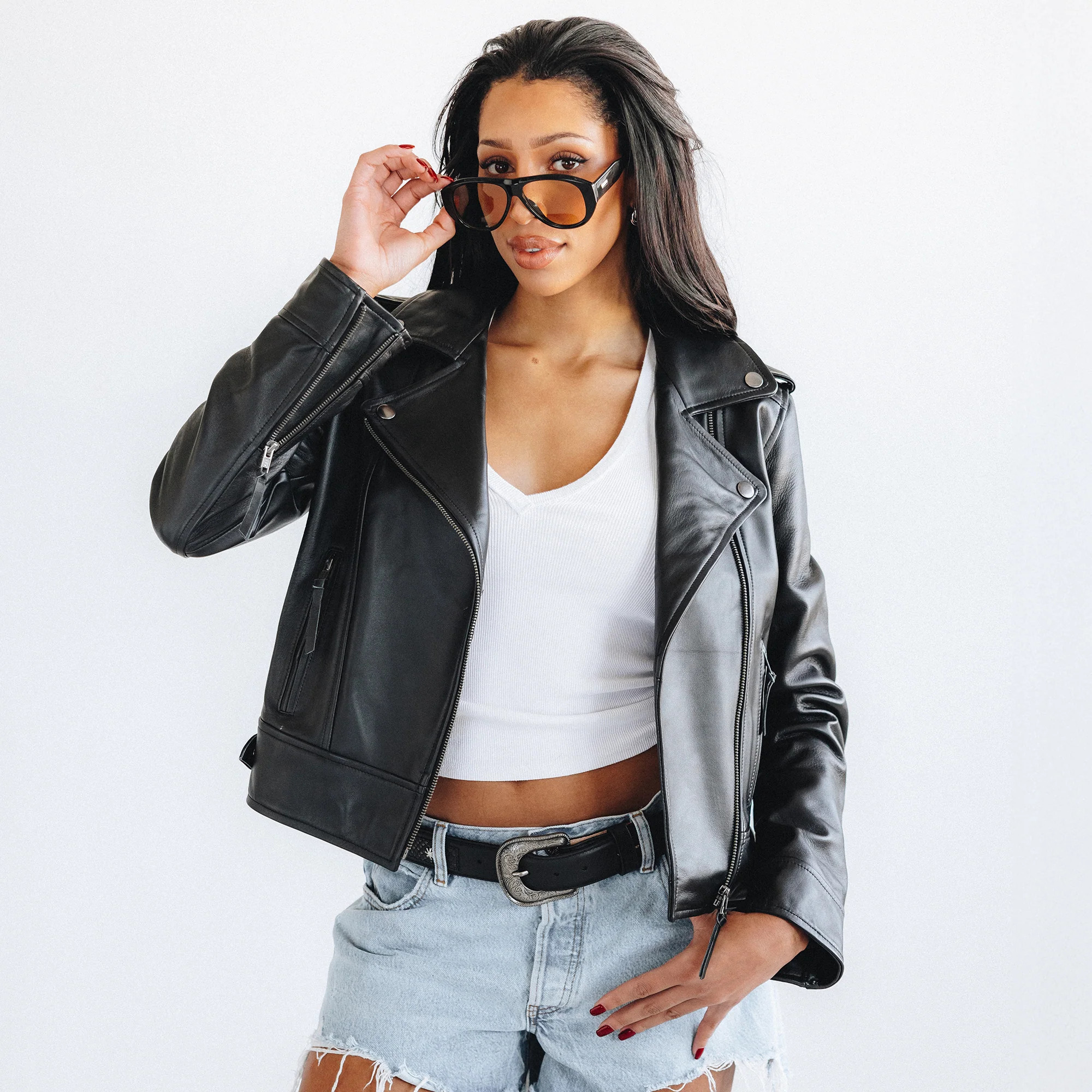 Basic Biker Jacket - Jet Black Leather | Lane Boots