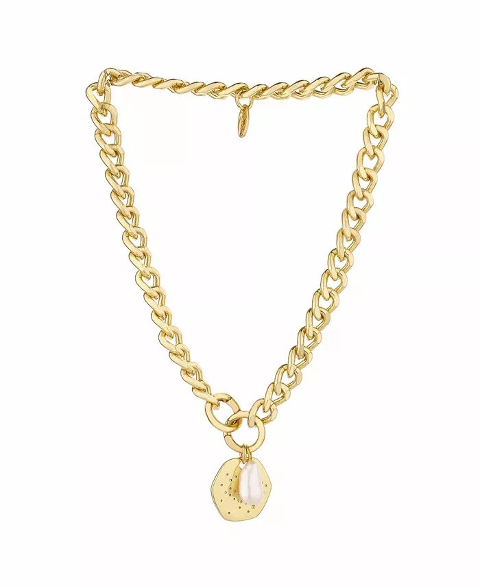 ETTIKA 18K Gold Plated Chunky Chain and Disc with Cultured Freshwater Pearl Necklace - Macy's | Macy's