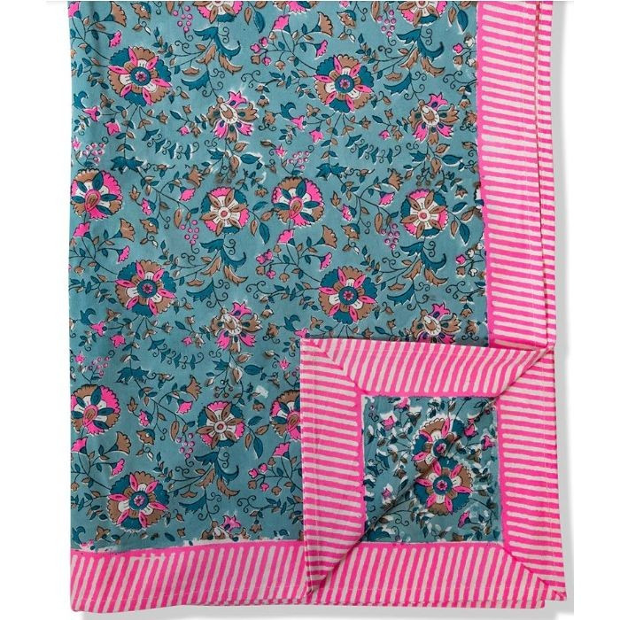 Pink & Aqua Floral Print Tablecloth | The Well Appointed House, LLC