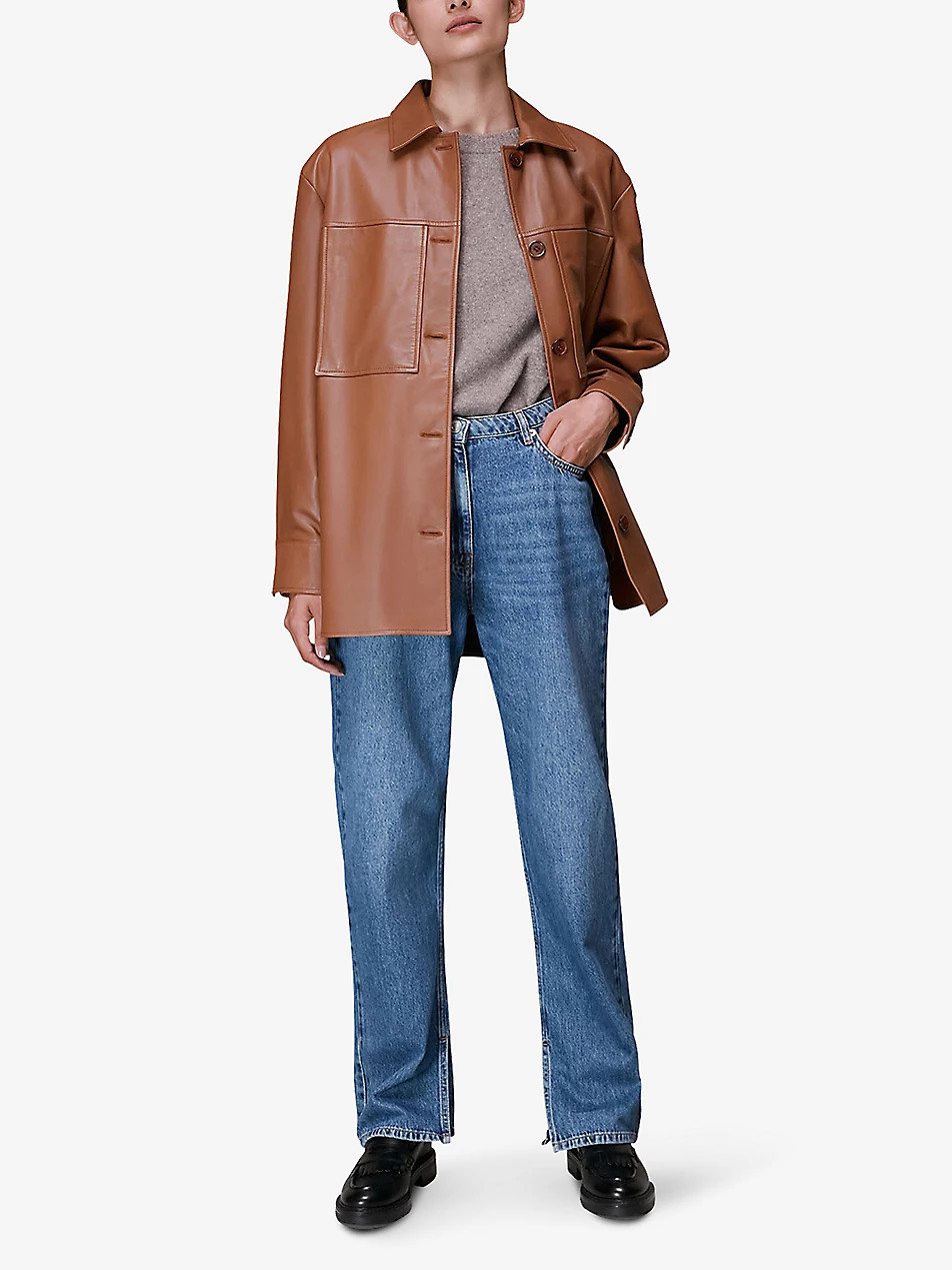 Cady patch-pocket leather overshirt | Selfridges