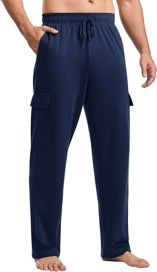 PINSPARK Men's Cargo Sweatpants with Pockets Open Bottom Baggy Cotton Jogger Sweatpants Uncuffed ... | Amazon (US)