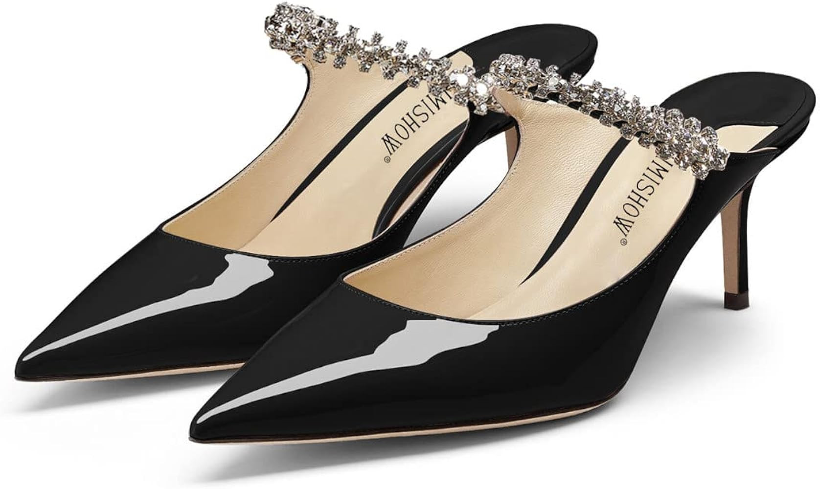 Jimishow Mule Heels Mules For Woman Rhinestone Mule Sandals Strappy Pointy Closed Toe 2.5” Pumps Bri | Amazon (US)
