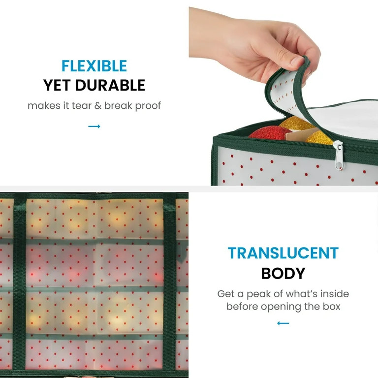 Plastic Christmas Ornament Storage Box Large with 2 Sided Dual Zipper Closure - Keeps 128 Holiday... | Walmart (US)