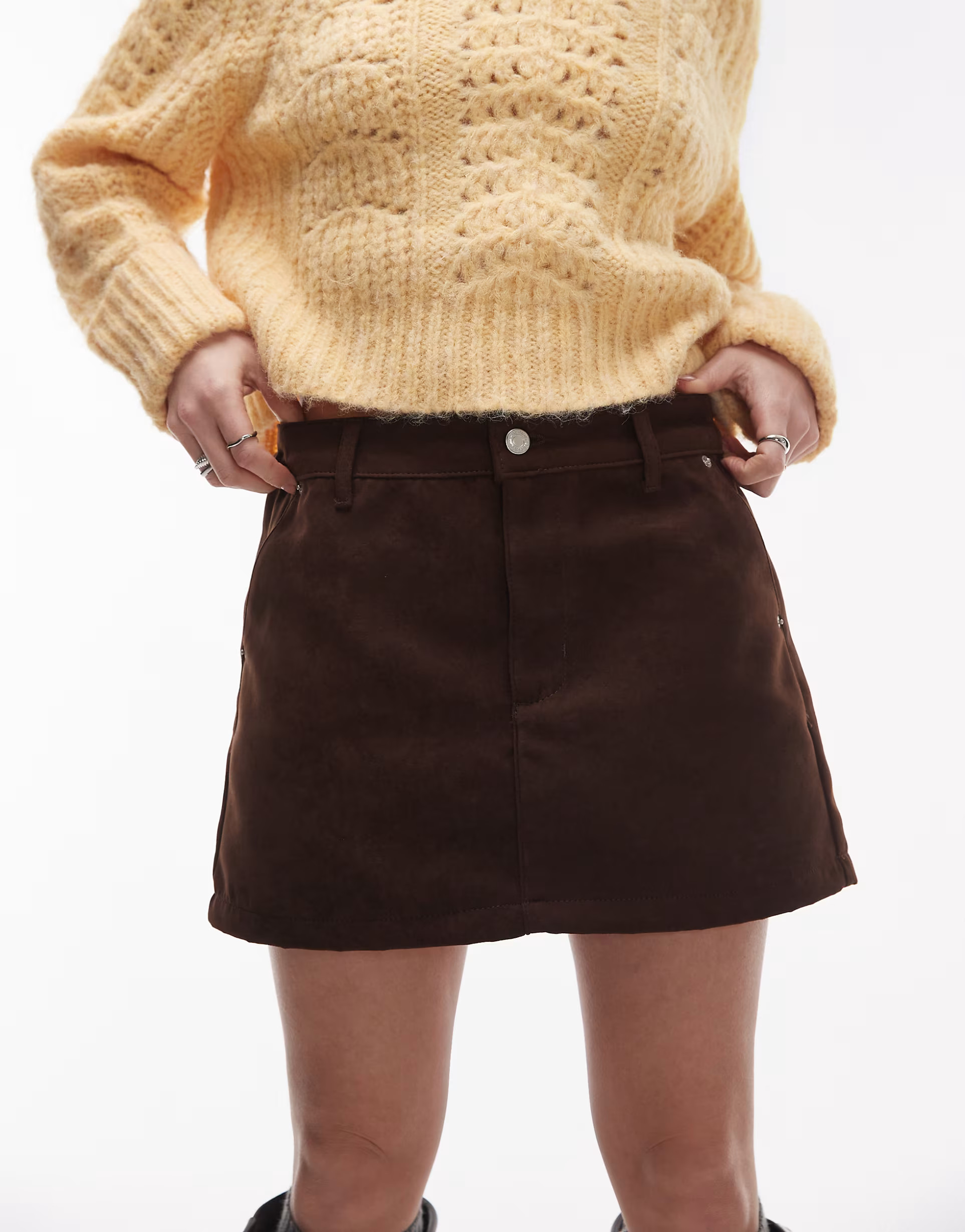 Topshop faux suede pelmet mini skirt in brown | ASOS (Global)