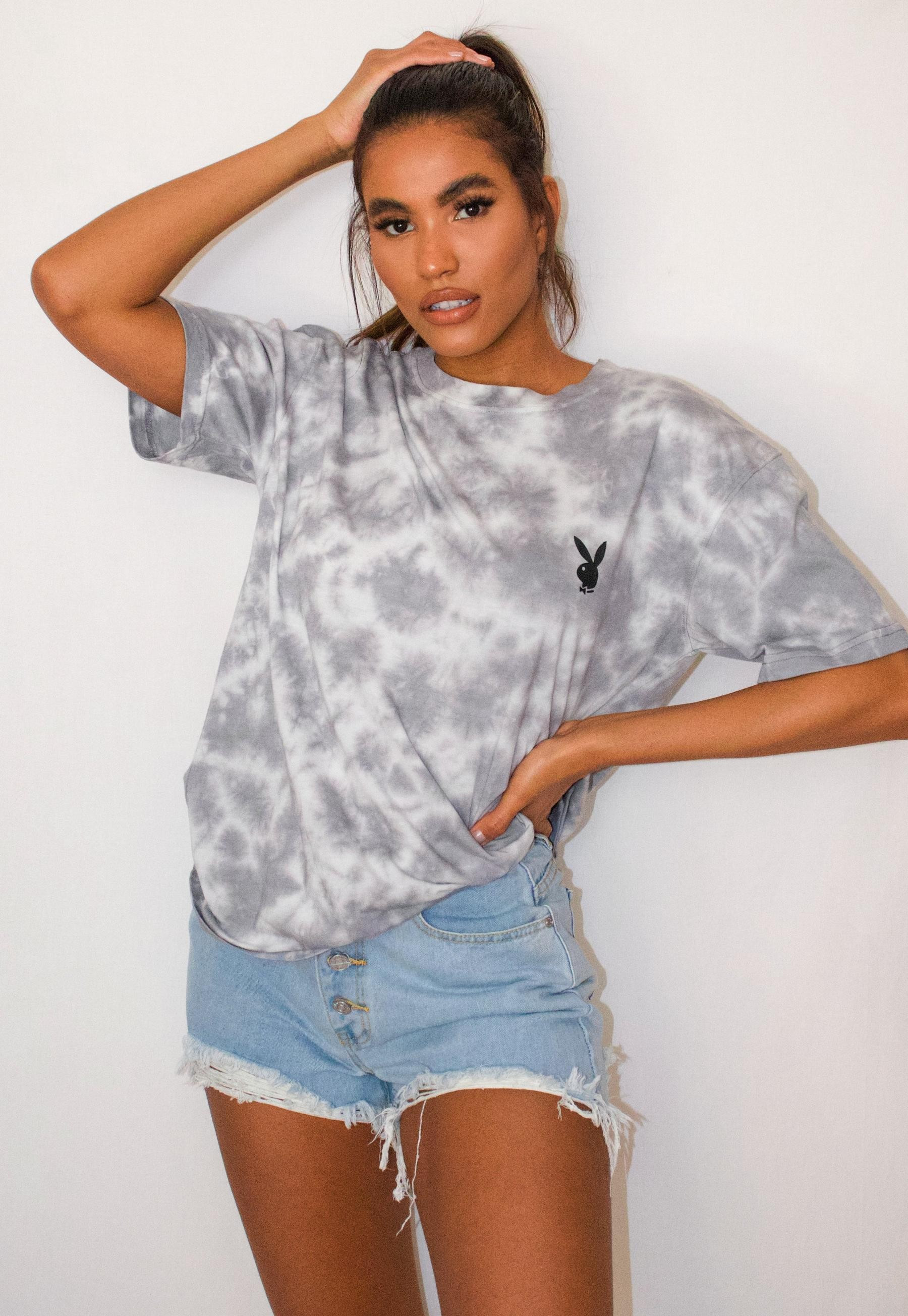 Playboy x Missguided Charcoal Tie Dye Oversized T Shirt | Missguided (US & CA)